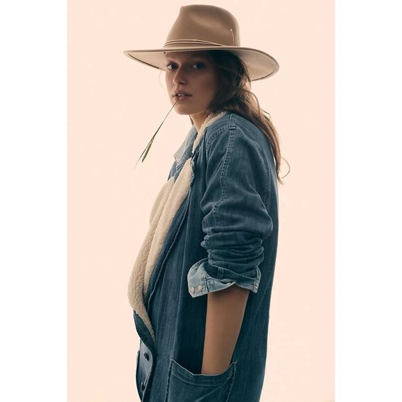 Anthropologie Le Jean Alina Faux Sherpa Coat Size Small Denim Jacket Western - Picture 3 of 10